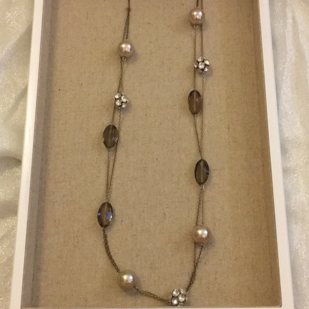 Long statement necklace. J crew. Pearl and stones